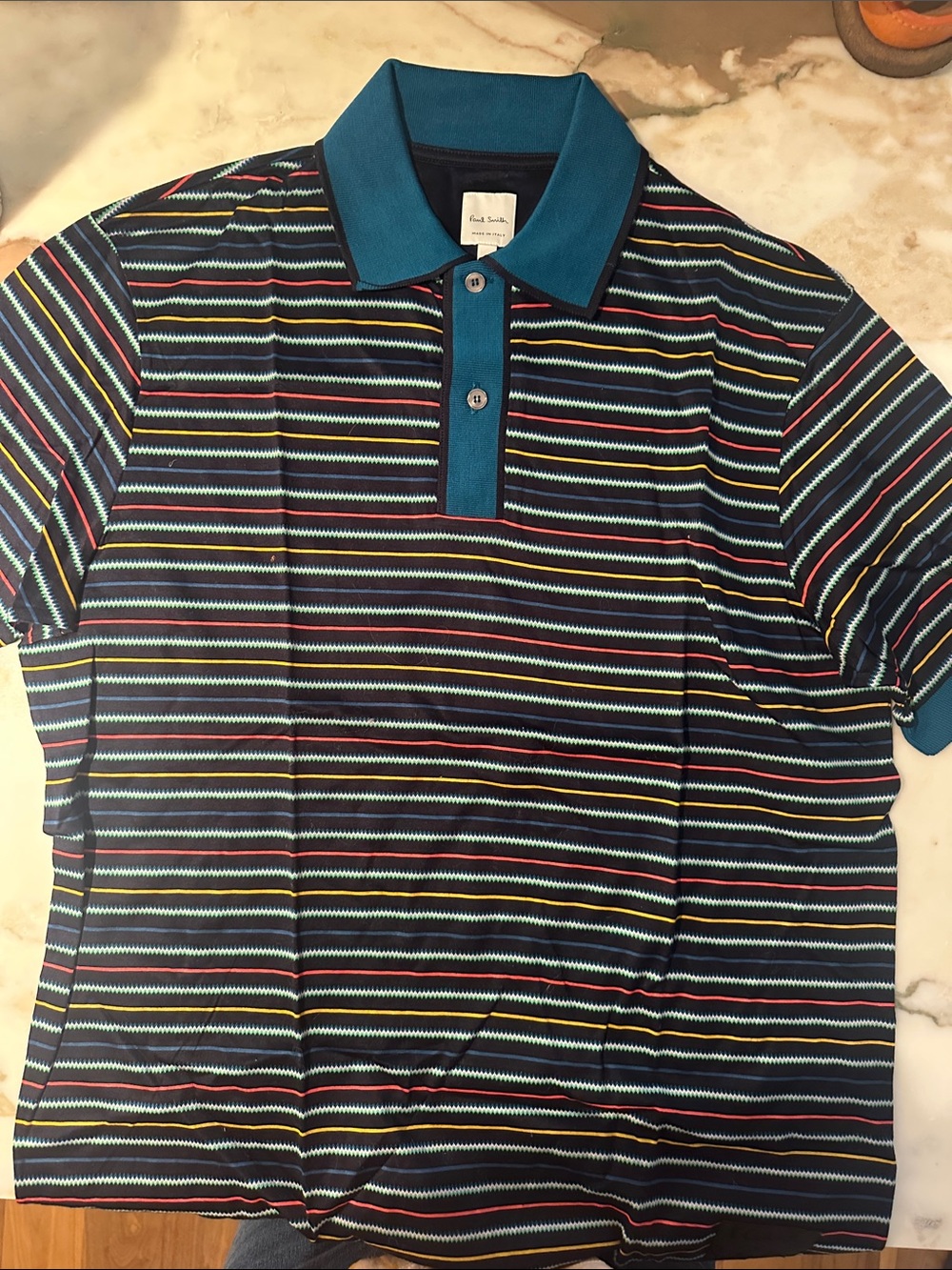Paul Smith Multicolor Striped Polo with Teal Placket